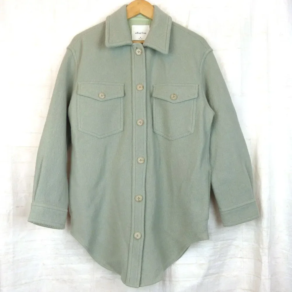 Aritzia Wilfred Free Ganna Shacket Womens M Green Merino Wool Jacket Utility NWT